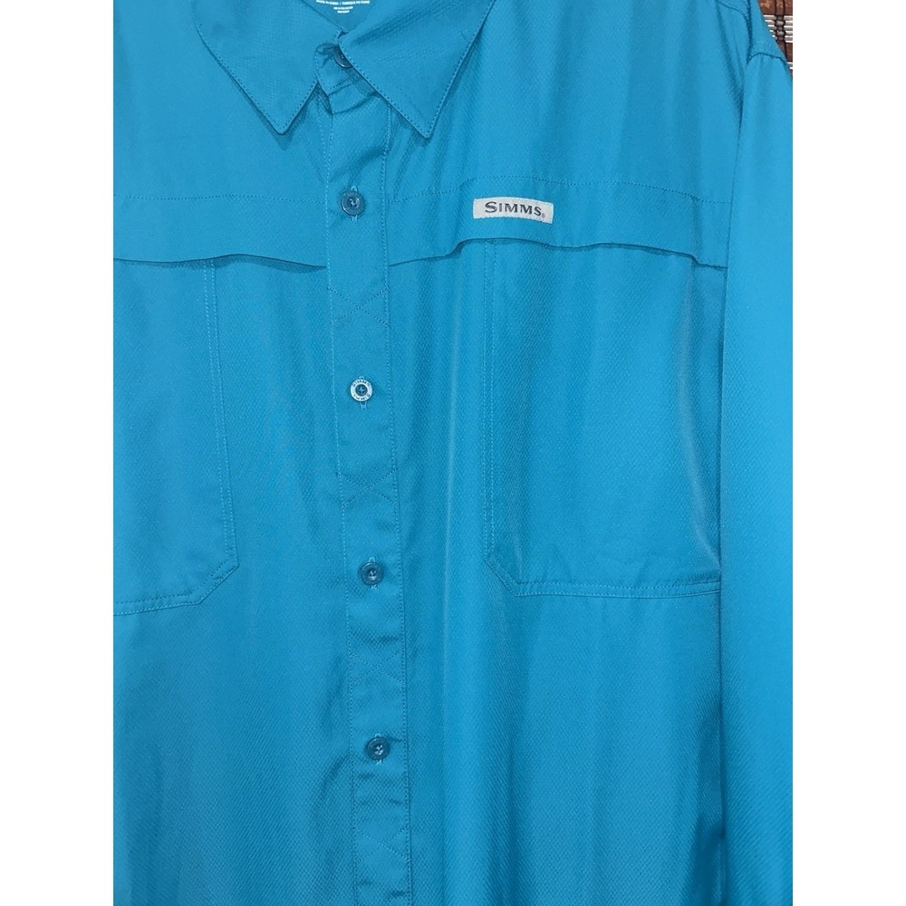 Simms Fishing Shirt Men's 2XL Teal Long Sleeve Vented Outdoors Performance - Picture 2 of 10